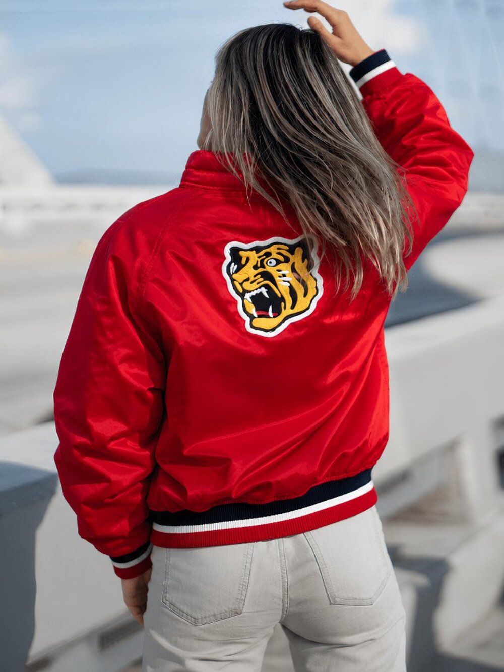 Vintage Hanshin Tigers Descente Red Satin 1970s Japanese Baseball Jacket